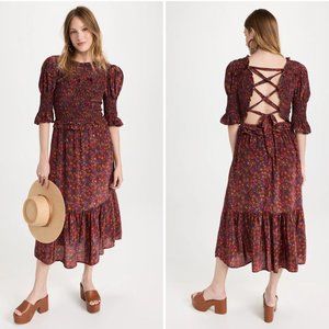 SEA Ilana Ikat Puff Sleeve Smocked Dress